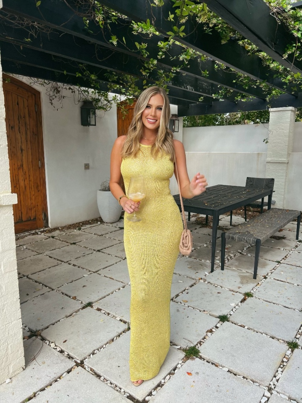 ASTA RESORT Yellow Sequin Knit Sleeveless Maxi Dress S